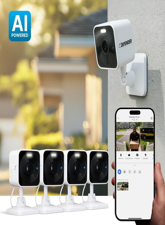 Defender GO 2K AI Powered WiFi Indoor/Outdoor Home, Business, Pet, Baby Security Camera, AI Detection, Dual Band, Spotlight/Siren, Color Night Vision, 2-Way Talk, Works with ClearVu App, 4 Pack - Image 2